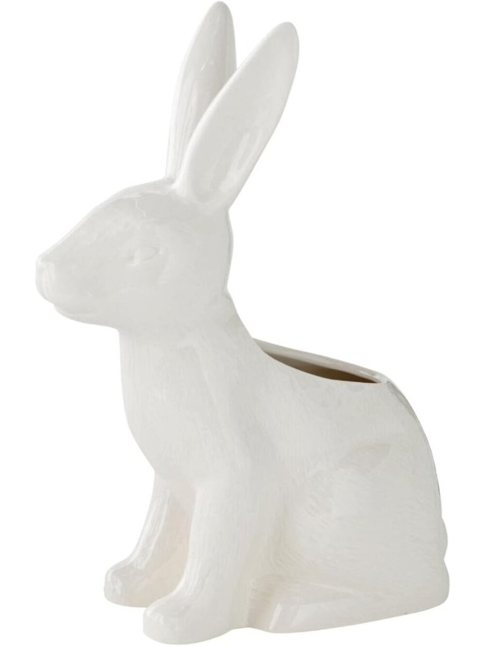 Charming White Ceramic Bunny Rabbit Planter - 7.75" Tall Garden Decor